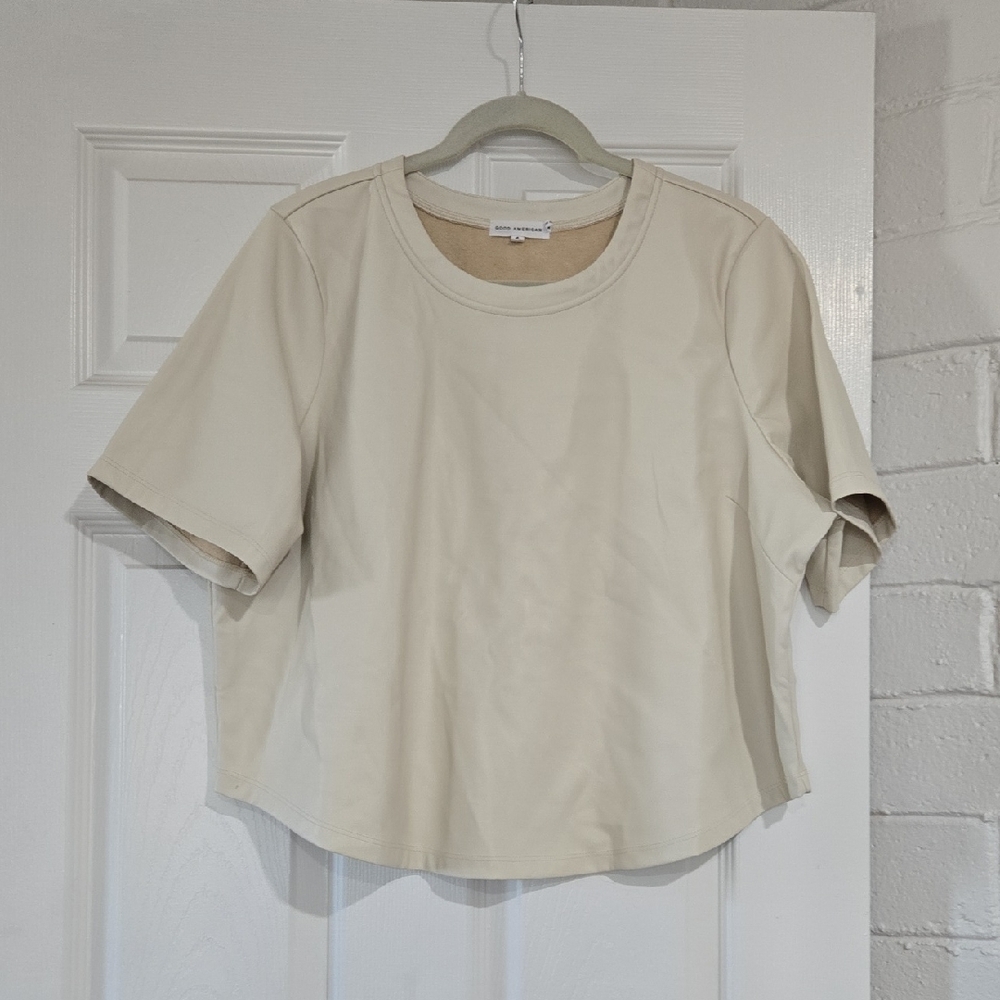 Good American Beige Short Sleeve Faux Leather Crop Size XL - Picture 1 of 8